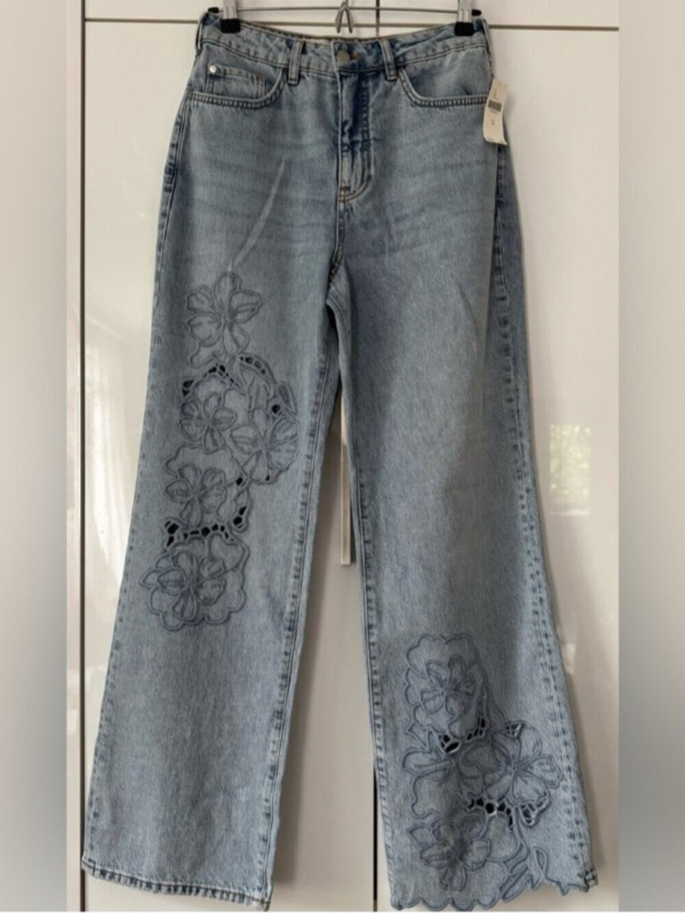 NWT Size 30 -Pilcro Austyn High-Rise Wide-Leg Embroidered Jeans Cotton (US$ 158)